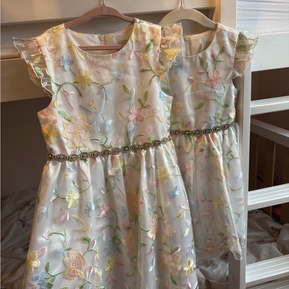 Rare Editions Pink and Yellow Ruffled Smocked A-Line Dress